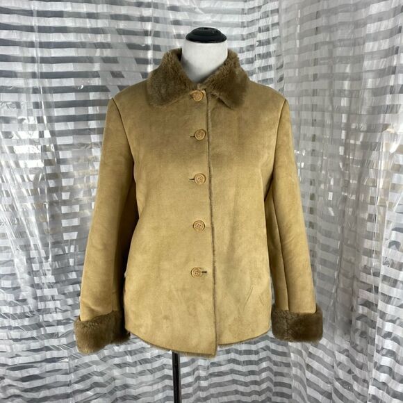 Coaco Tan Suede Faux Fur Lined Coat - Picture 1 of 7